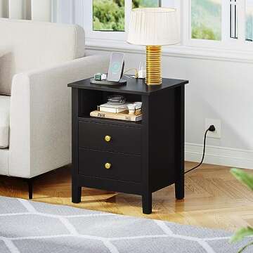 DWVO Set of 2 Nightstand with Charging Station, Night Stands with 2 Drawers, Wooden Modern Bedside T...