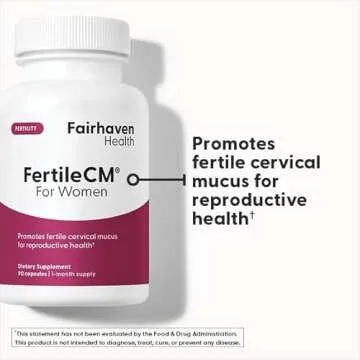 Fairhaven Health FertileCM Fertility Supplement for Women, Capsules - Fertile Cervical Mucus, Ovulation Cycle, Includes L-Arginine, N-Acetyl-Cysteine, Grape Seed Extract and Vitamin C - 90 Capsules