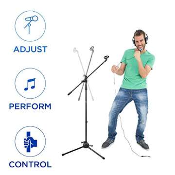 Tripod Boom Microphone Stand | Perfect for Professional and Aspiring Musicians, Stage Performances, Home Studio Recordings | Lightweight, Robust Professional Microphone Stand | Mic Clip Incl