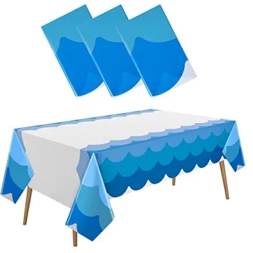 Irenare 3 Pcs Ocean Waves Theme Tablecloth - Blue Rectangle Plastic for Parties