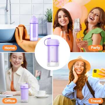 Bitvae P1 Water Dental Flosser, Portable Water Cleaner Picks, Cordless Mini Water Teeth Cleaners with Telescopic Water Tank, IPX7 Waterproof Oral Irrigator, Brace & Sensitive Teeth Care, Purple