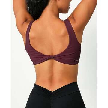 Danysu Women's Workout Sports Bras Fitness Backless Padded Low Impact Bra Yoga Crop Tank Top Twist Back Hot Chocolate M