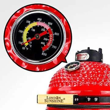 London Sunshine Ceramic Kamado Charcoal BBQ Grill and Smoker, Stainless Steel Grates -15" Ceramic with Tall Stand (RED)