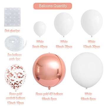White Balloon Garland Kit with 4D Rose Gold Balloon Confetti Rose Gold Balloons for Wedding Bridal S...
