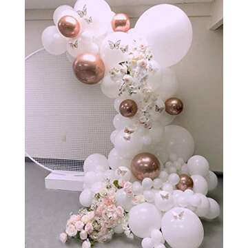 White Balloon Garland Kit with 4D Rose Gold Balloon Confetti Rose Gold Balloons for Wedding Bridal Shower Gender Reveal Baby Shower Birthday Party Decorations Supplies
