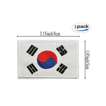 3Pack Korea Flag Embroidery Patches for Bags and Jackets