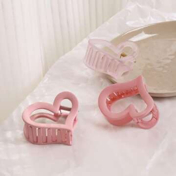 3Pcs Cute Medium Matte Acrylic Pink Hair Claw Clips - Love Heart Jaw Clips for Women, Valentine's Day Party Hair Styling Accessories