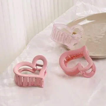 3Pcs Cute Medium Matte Acrylic Pink Hair Claw Clips - Love Heart Jaw Clips for Women, Valentine's Day Party Hair Styling Accessories