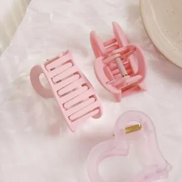 3Pcs Cute Medium Matte Acrylic Pink Hair Claw Clips - Love Heart Jaw Clips for Women, Valentine's Day Party Hair Styling Accessories