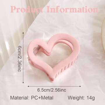3Pcs Cute Medium Matte Acrylic Pink Hair Claw Clips - Love Heart Jaw Clips for Women, Valentine's Day Party Hair Styling Accessories