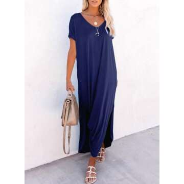 Dokotoo Womens Maxi Dress Summer Cruise Outfits for Women 2025 Long T Shirt Dress Resort Wear Short ...