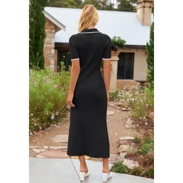 MEROKEETY V Neck Ribbed Knit Maxi Dress for Women