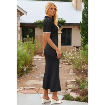 MEROKEETY V Neck Ribbed Knit Maxi Dress for Women