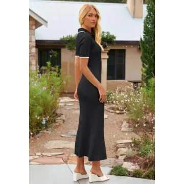 MEROKEETY V Neck Ribbed Knit Maxi Dress for Women