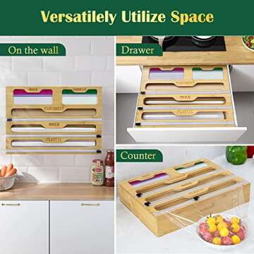 Bamboo 5-In-1 Foil and Wrap Organizer with Cutter