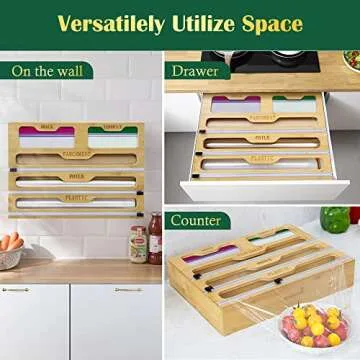 Bamboo 5-In-1 Foil and Wrap Organizer with Cutter