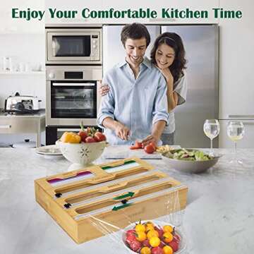 Bamboo 5-In-1 Foil and Wrap Organizer with Cutter