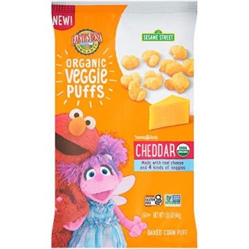 Earth's Best Organic Kids Snacks, Sesame Street Toddler Snacks, Organic Cheddar Veggie Puffs, Gluten...