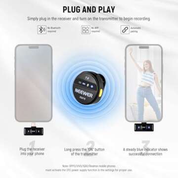 Neewer Wireless Lavalier Microphone for USB C with Charging Case, Compatible with Android/PC/Laptop, 48KHz/24Bit Mini Lapel Mic, Noise Canceling 24H Battery for Recording Live Vlog, KM18