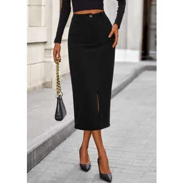 PRETTYGARDEN Women's Fall Midi Pencil Skirts Dressy Casual Work Office High Waisted Trendy Winter Corduroy Skirt with Slit (Black,14)