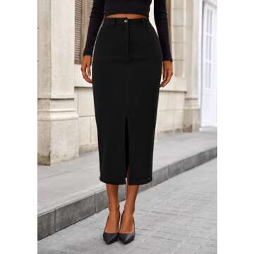 PRETTYGARDEN Women's Fall Midi Pencil Skirts Dressy Casual Work Office High Waisted Trendy Winter Corduroy Skirt with Slit (Black,14)