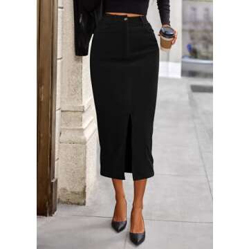 PRETTYGARDEN Women's Fall Midi Pencil Skirts Dressy Casual Work Office High Waisted Trendy Winter Corduroy Skirt with Slit (Black,14)