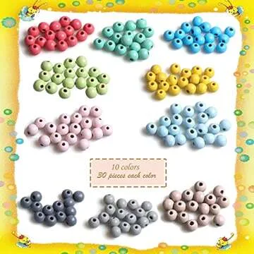 10mm Wooden Beads 300 Colored Wood Beads with 3mm Hole for Craft/Jewelry Making, Assorted Colors Painted Round Wood Loose Beads for Kids Crafts, 10 Colors