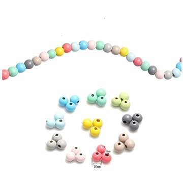 10mm Wooden Beads 300 Colored Wood Beads with 3mm Hole for Craft/Jewelry Making, Assorted Colors Painted Round Wood Loose Beads for Kids Crafts, 10 Colors