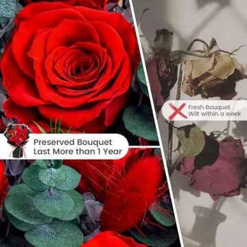 Mosstory Flower Bouquet 7-Piece Preserved Roses Bouquet Gift for Women Wife Wedding Anniversary Birthday (Red Roses
