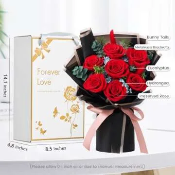 Mosstory Flower Bouquet 7-Piece Preserved Roses Bouquet Gift for Women Wife Wedding Anniversary Birthday (Red Roses
