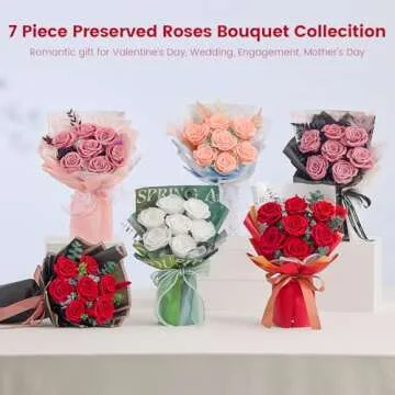 Mosstory Flower Bouquet 7-Piece Preserved Roses Bouquet Gift for Women Wife Wedding Anniversary Birthday (Red Roses