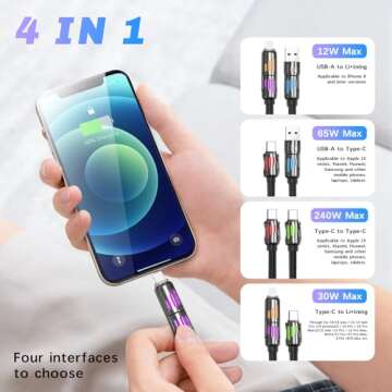 240W 4-in-1 USB-C Fast Charging Cable - Compatible with iPhone & Laptop - 5FT