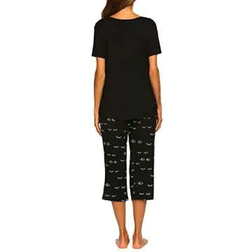 MAXMODA Women's Cotton Short Sleeve O-Neck Sleepwear with Capri Pant Pajama Set Black M