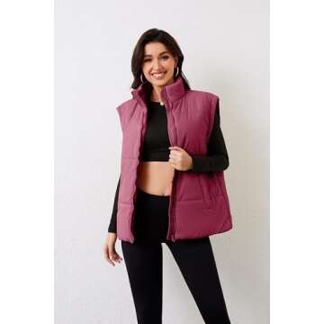 AMEBELLE Women's Oversized Puffer Vest Winter Quilted Lightweight Stand Collar Warm Padded Gilet Sleeveless Puffy Outerwear(2899-WineRed-S)