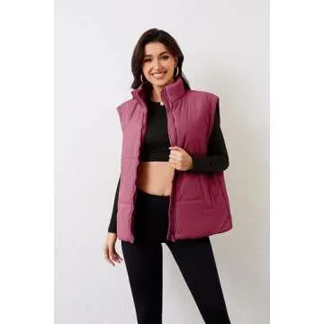 AMEBELLE Women's Oversized Puffer Vest Winter Quilted Lightweight Stand Collar Warm Padded Gilet Sleeveless Puffy Outerwear(2899-WineRed-S)