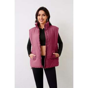 AMEBELLE Women's Oversized Puffer Vest Winter Quilted Lightweight Stand Collar Warm Padded Gilet Sleeveless Puffy Outerwear(2899-WineRed-S)