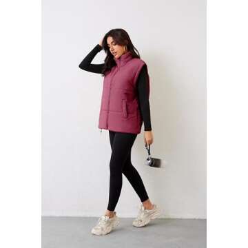 AMEBELLE Women's Oversized Puffer Vest Winter Quilted Lightweight Stand Collar Warm Padded Gilet Sleeveless Puffy Outerwear(2899-WineRed-S)