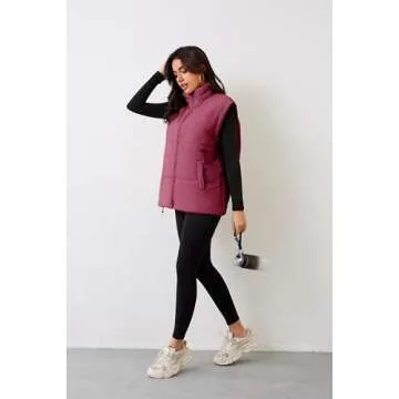 AMEBELLE Women's Oversized Puffer Vest Winter Quilted Lightweight Stand Collar Warm Padded Gilet Sleeveless Puffy Outerwear(2899-WineRed-S)