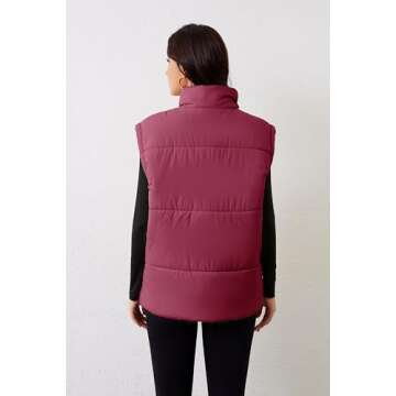 AMEBELLE Women's Oversized Puffer Vest Winter Quilted Lightweight Stand Collar Warm Padded Gilet Sleeveless Puffy Outerwear(2899-WineRed-S)