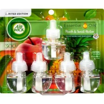 Air Wick Plug in Scented Oil Refill, 5 Ct, Fresh Peach and Sweet Nectar, Air Freshener, Essential Oi...