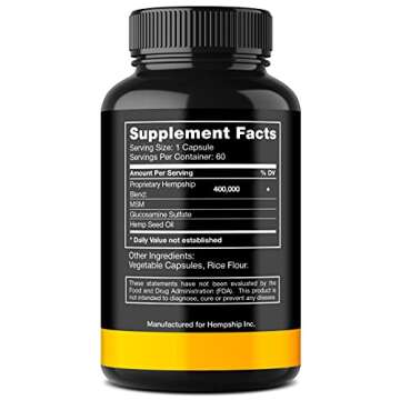 Hempship Hemp Oil Capsules 400,000 - Immune Support and Energy Booster - Made in USA - Omega 3-6-9 - Non GMO - 60 Vegan Capsules