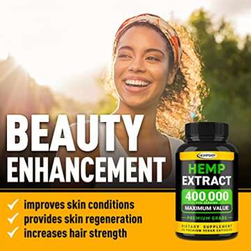 Hempship Hemp Oil Capsules 400,000 - Immune Support and Energy Booster - Made in USA - Omega 3-6-9 - Non GMO - 60 Vegan Capsules