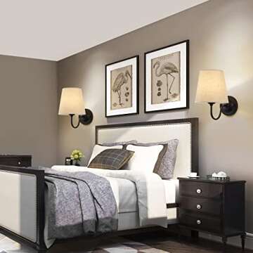 YXTH Wall Sconces Set of 2, Wall Sconce with Fabric Shades, Indoor Wall Lamp Industrial Wall Light Bathroom Vanity Light Fixture, Black Sconces Wall Lighting for Bedroom Living Room Kitchen