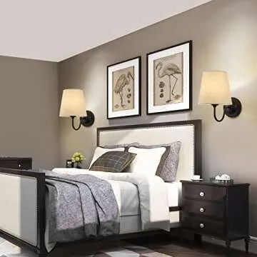YXTH Wall Sconces Set of 2, Wall Sconce with Fabric Shades, Indoor Wall Lamp Industrial Wall Light Bathroom Vanity Light Fixture, Black Sconces Wall Lighting for Bedroom Living Room Kitchen