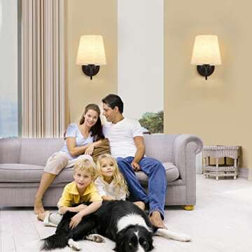 YXTH Wall Sconces Set of 2, Wall Sconce with Fabric Shades, Indoor Wall Lamp Industrial Wall Light Bathroom Vanity Light Fixture, Black Sconces Wall Lighting for Bedroom Living Room Kitchen