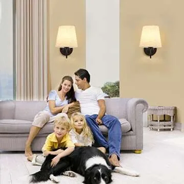 YXTH Wall Sconces Set of 2, Wall Sconce with Fabric Shades, Indoor Wall Lamp Industrial Wall Light Bathroom Vanity Light Fixture, Black Sconces Wall Lighting for Bedroom Living Room Kitchen