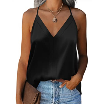 Zeagoo Women's 2024 Satin Black Tank Top - Elegant Summer Camisole Top