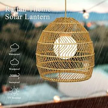 Wonder Solar Chandelier Outdoor Lanterns - Solar Hanging Lantern with Remote Outdoor Pendant Lights for Gazebo Porch Patio