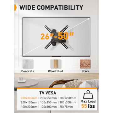 Full Motion TV Wall Mount for 26-50 Inch TVs