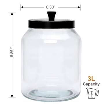Large Glass Jars with Black Lids 100oz,2 Pack Glass Food Storage Container with Metal Lid and Scoop,...
